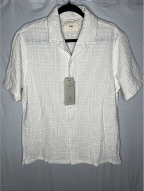 NWT Folk Men's White/Halo SS Button Down Shirt Size Medium